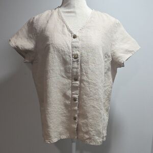 notPERFECTLINEN GETTY front snaps linen top, Beige, Size XL